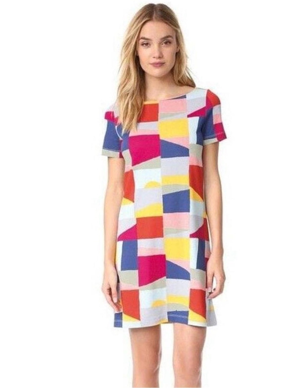 TORY BURCH Red Canyon Patchwork Print Colorscape Kimberly Cotton Dress